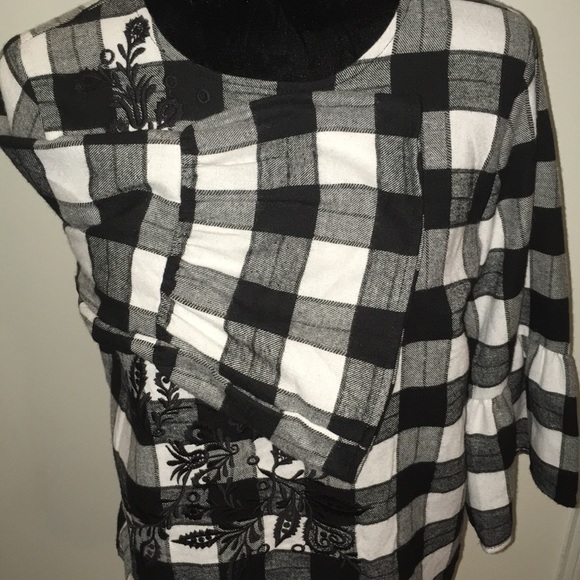 Kings Road Black/White Checked Embroidered Top NWT - Picture 3 of 9